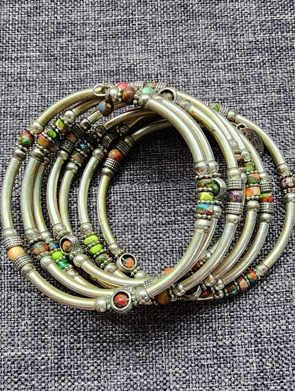 Boho Silver Tube Bead Bracelet Stack – Festival Style